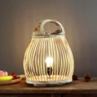 Handicraft Natural Solid Wood Handicraft Portable Lamp With Handle For Home Decor No Bulb