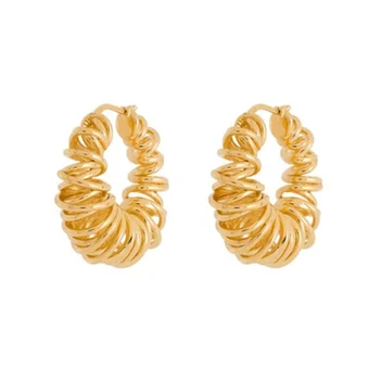 Vintage Spring Spiral Hoop Earrings For Women Ladies Gift 18k Gold Plated Hollow Winding Twisted Earrings Stainless Steel Jewel