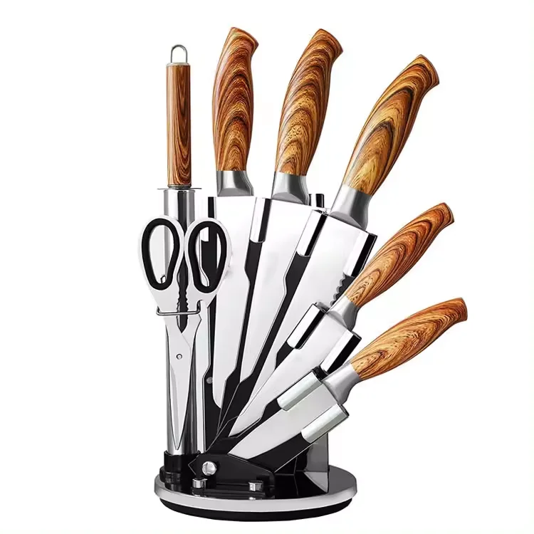 8Pcs Professional Stainless Steel Blades Knife Set Chef Kitchen Knives with Knife Holder Block
