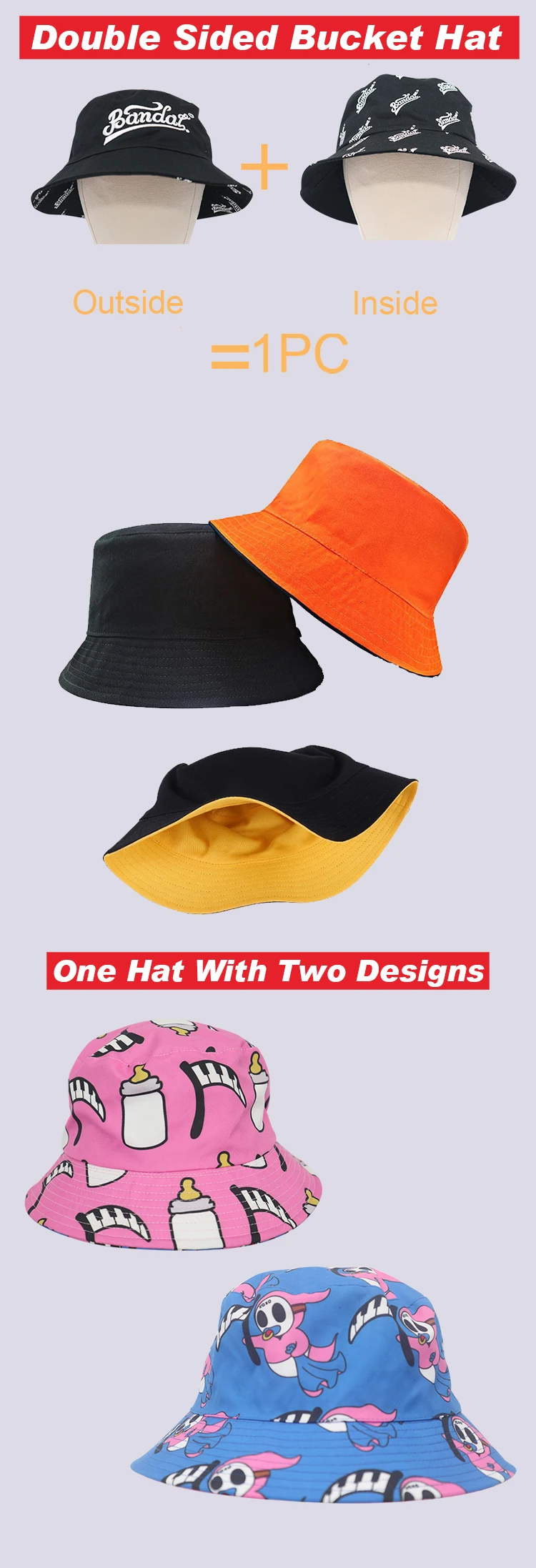 Custom Double Sided Bucket Hats