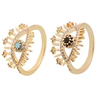 Gold Rings Rings Personality Vintage Design Inlay Zircon Gold Plated Enamel Blue Eye Rings Evil Eye For Couple