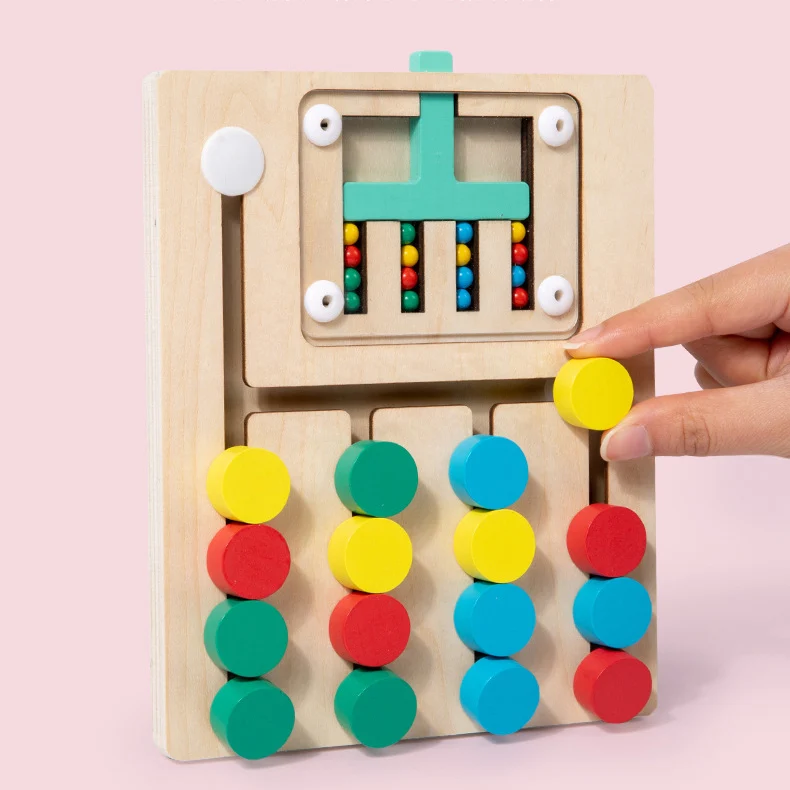 Montessori STEM-Lernspielzeug Schiebepuzzle Fünf Farbabgleiche Denksportaufgaben Logikspiel Vorschulisches pädagogisches Holzspielzeug Details