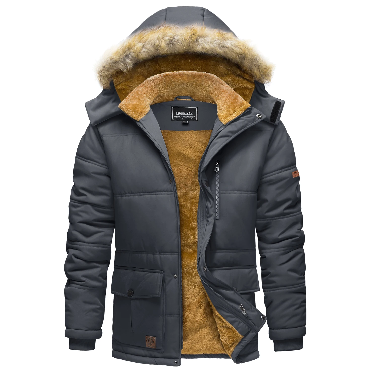 Mens Winter Fleece Jacket Hiking Ski Snowboard Hooded Coats Thicken Jackets Multi-pockets Outwear