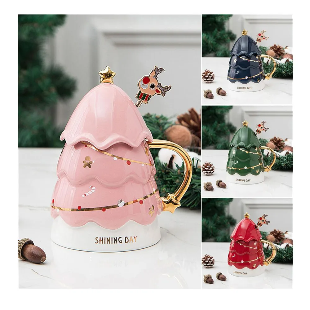 cute christmas tree mug with silicone lid wall glass coffee cups