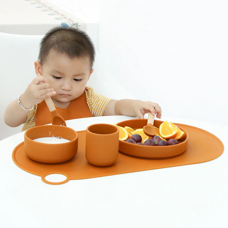 Eco-Friendly Sublimation Non Slip Printed Nordic Kids Round Christmas Dining Table Place Mats Silicone Placemat Set With Coaster