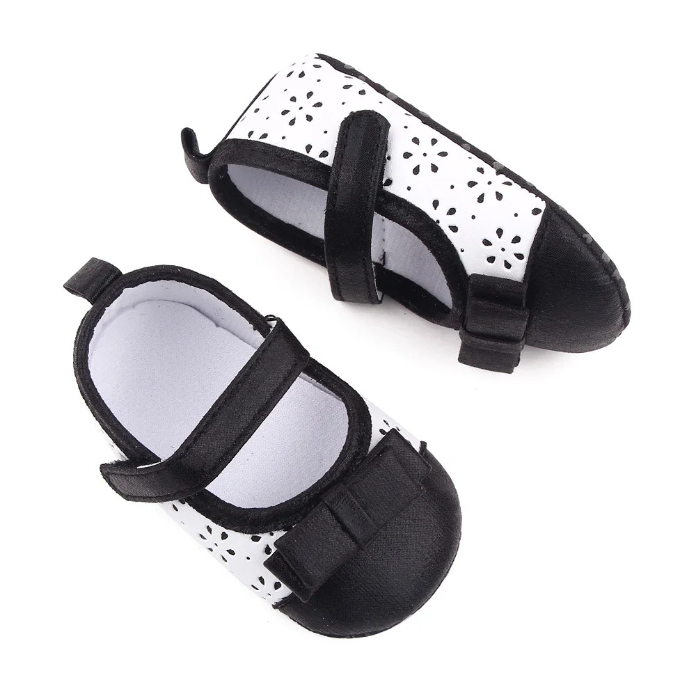 Baby Girls Bow Hollowed Flowers Sparkly Color Matching Princess Soft Soled Toddler Shoes manufacture