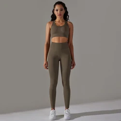 Wholesale Sport Suit Women Fitness Clothing 2 pcs Sport Wear Yoga Shockproof Bra Set Gym Sportswear Running Leggings Women Set