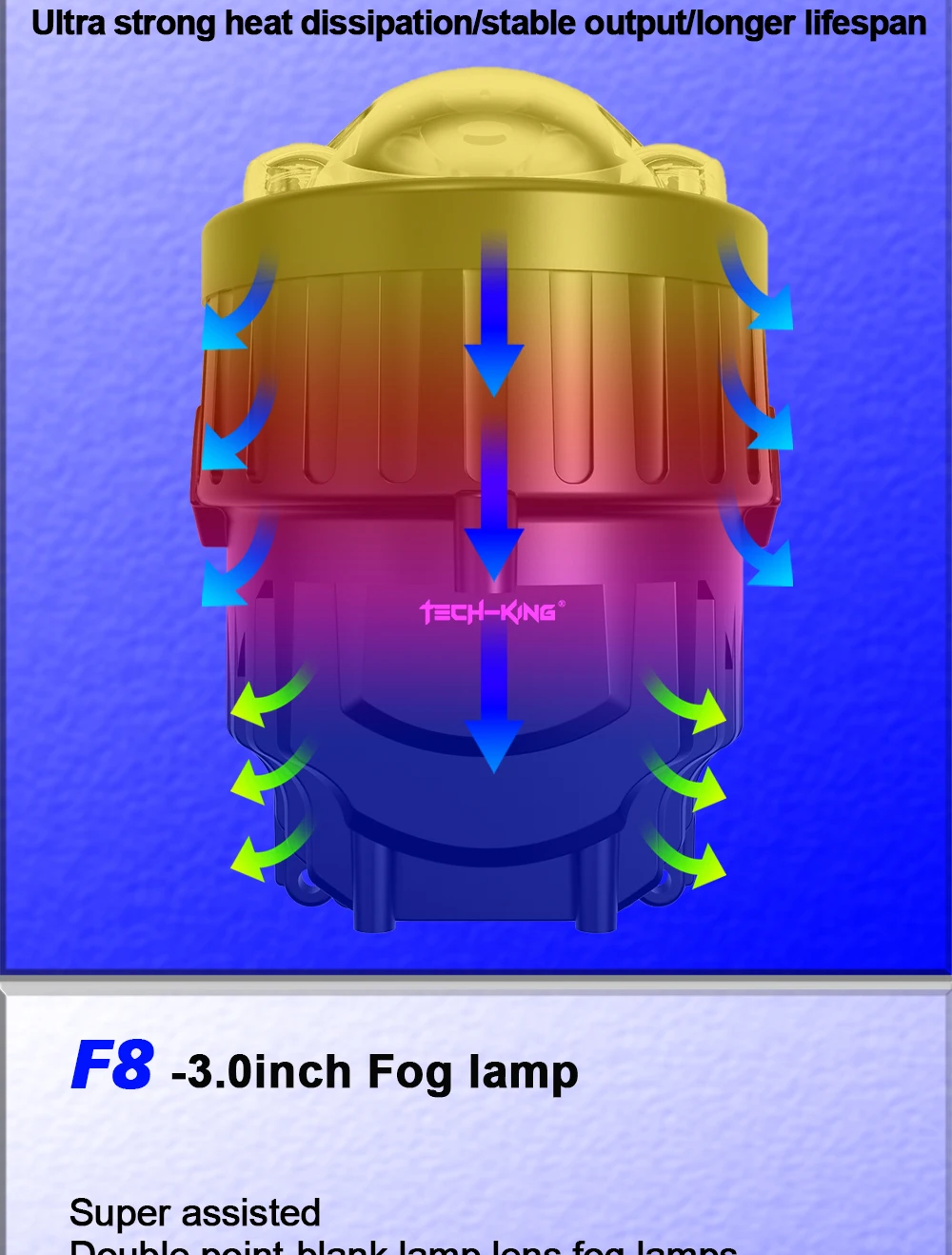 TECH-KING F8 12V 6000K Super Bright Laser 130W Universal Bi Led Projector Lens 3.0 Inch Fog Light Lens for Car Modification
