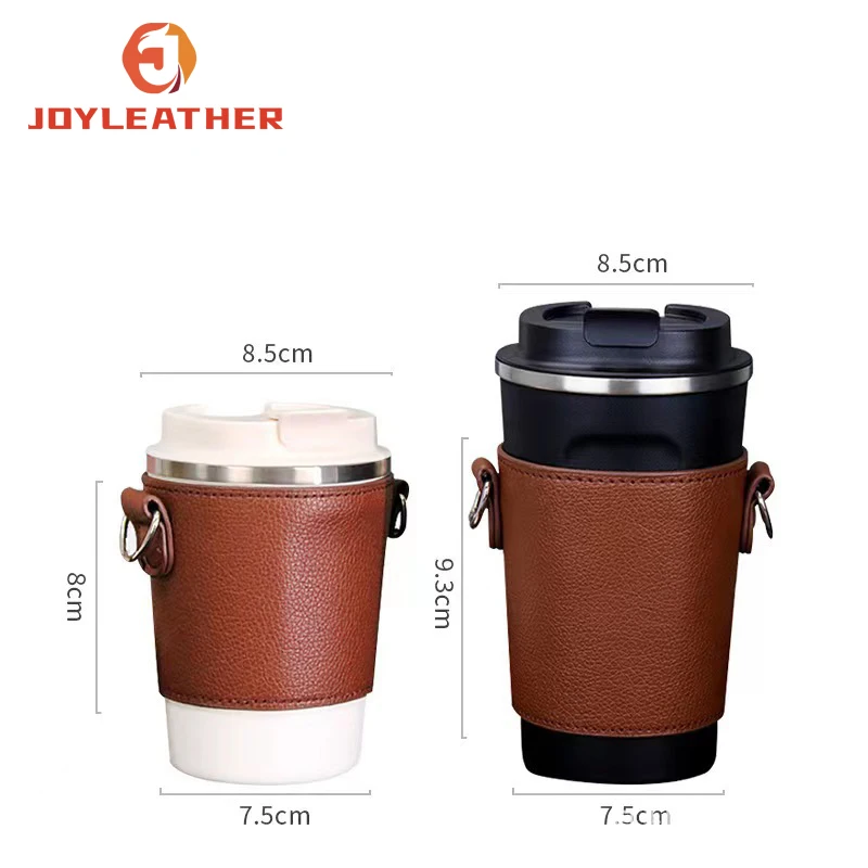 Premium Leather Water Bottle Bag Customized Logo Coffee Bottle Sleeves Holder With Strap