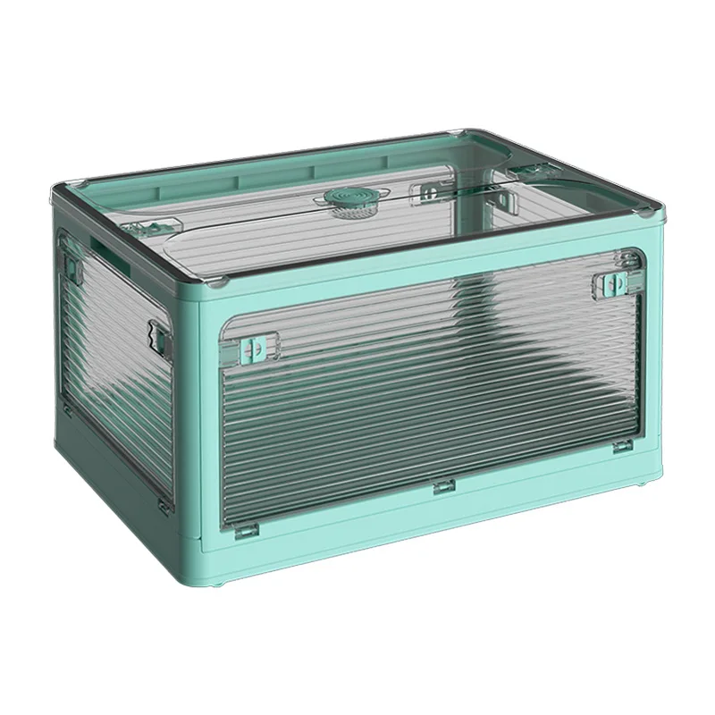 Plastic Storage Bins Container with Lids and Secure Latching Buckles, Clear Stackable With 5 Doors and Detachable Rollers