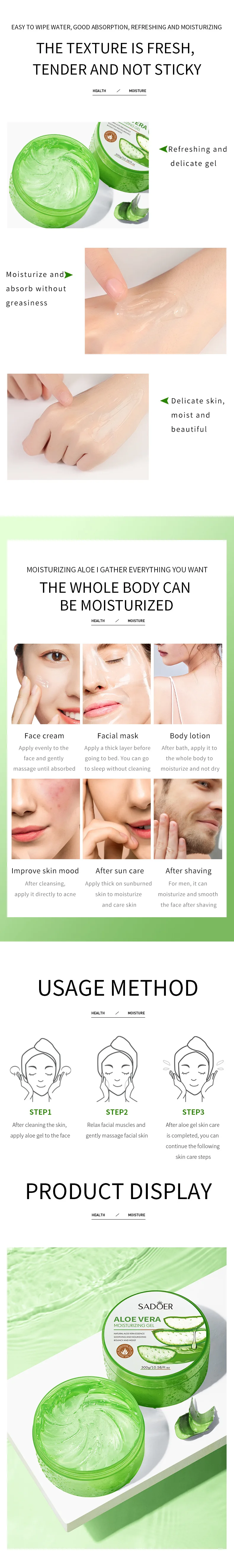 product gmp images sadoer after sun forever aloe vera gel for face skin care moisturizing whitening beauty facial gel-4
