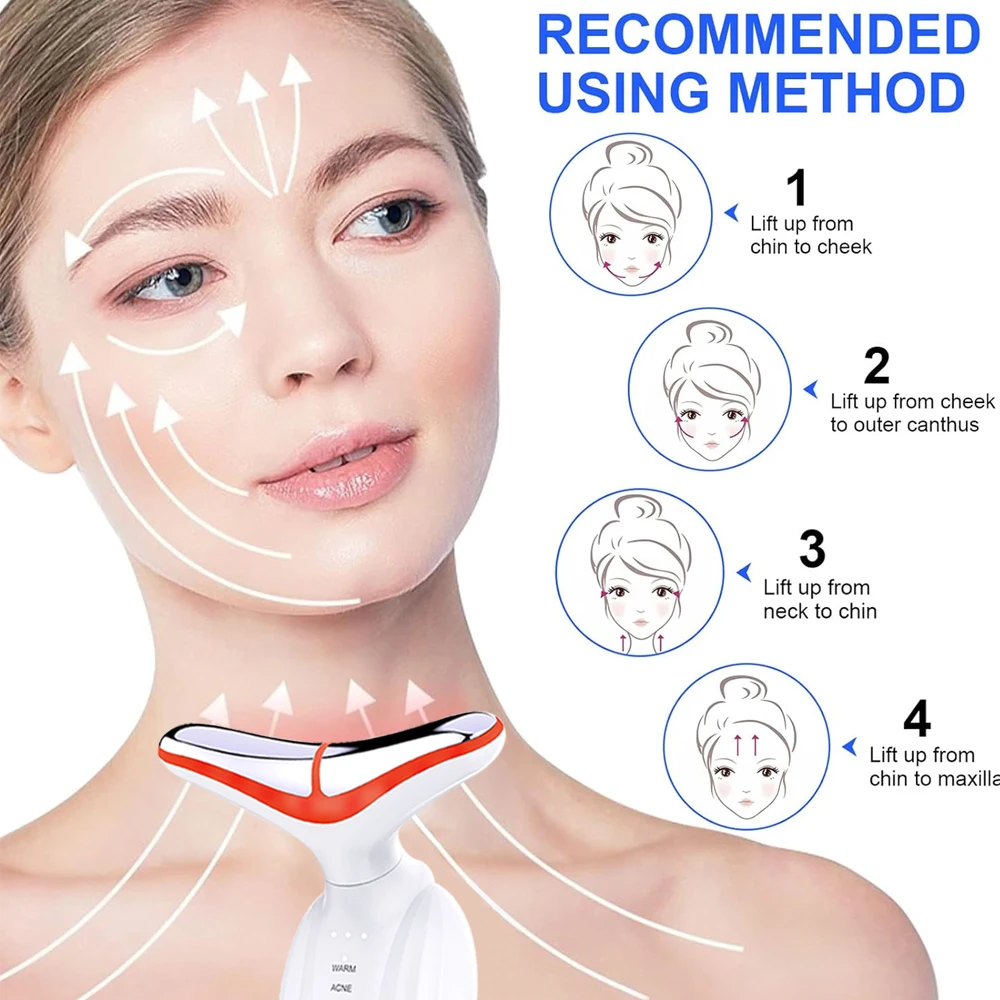 Skin Care Ems Facial Lifting Device 4 Colors Led Therapy Neck Face Beauty Wrinkle Remover Beauty Tools Neck Lift