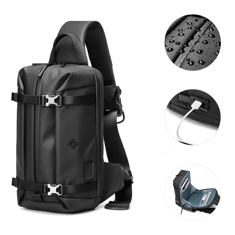 fashion front pack men cross body stylish shoulder chest pouch sling bag for men with usb port