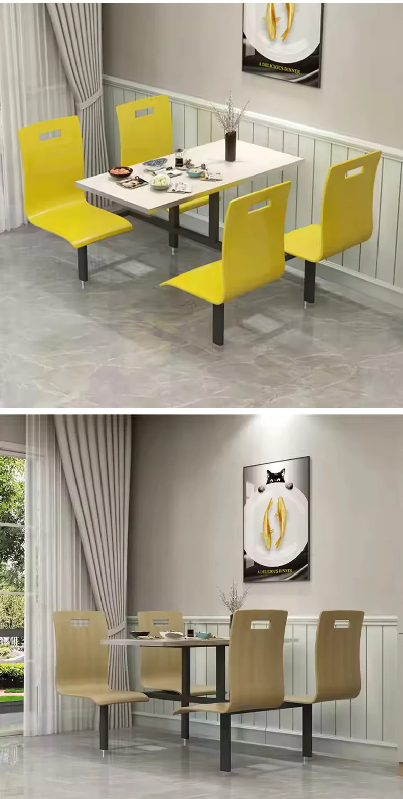 product 4 person modern canteen dining table chair set restaurant furniture panel living room hotel commercial use-7