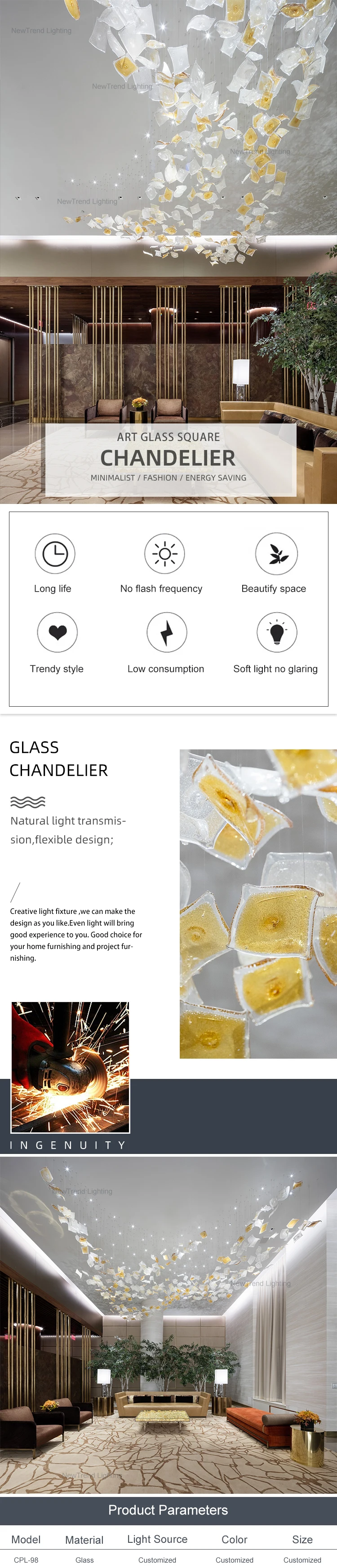 cpl 98 custom large project hall hotel lobby luxury decoration bespoke glass chandelier lamp -0