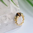 Ring Plated Ring Wholesale Fashion Simple 18k Gold Plated Personality Tiger's Eye Black Agate Stone Thread Ring