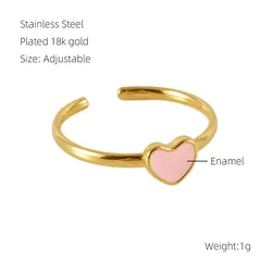 New arrival gold Plated stainless steel pink enamel dolphin heart moon open rings for women