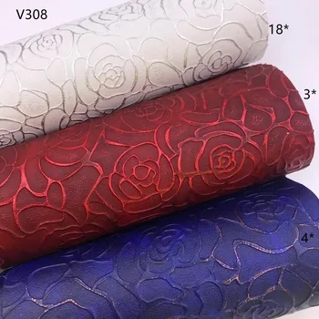 V308 new gold and silver rim rose flower PVC embossing synthetic leather fabric for bags suitcase belt Shoe material cuero