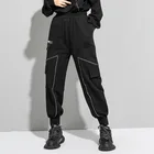 Pants Women's Moto Biker Look Long Pants Joggers With Big Pockets Zipper Trousers