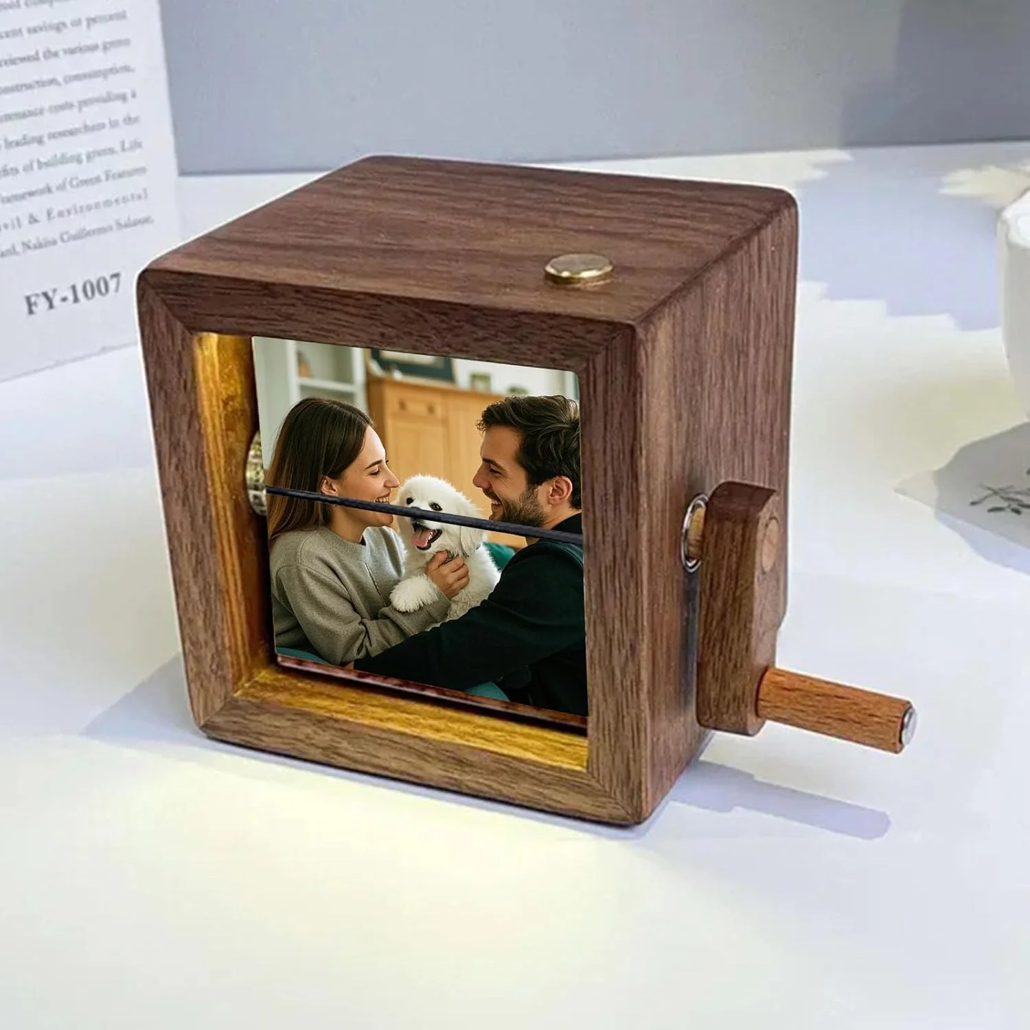 Custom Flip Book Frame Hand Crank Photo Album Personalized Lighted Photo Album Mini Wooden Flip Book for Couple Women Men