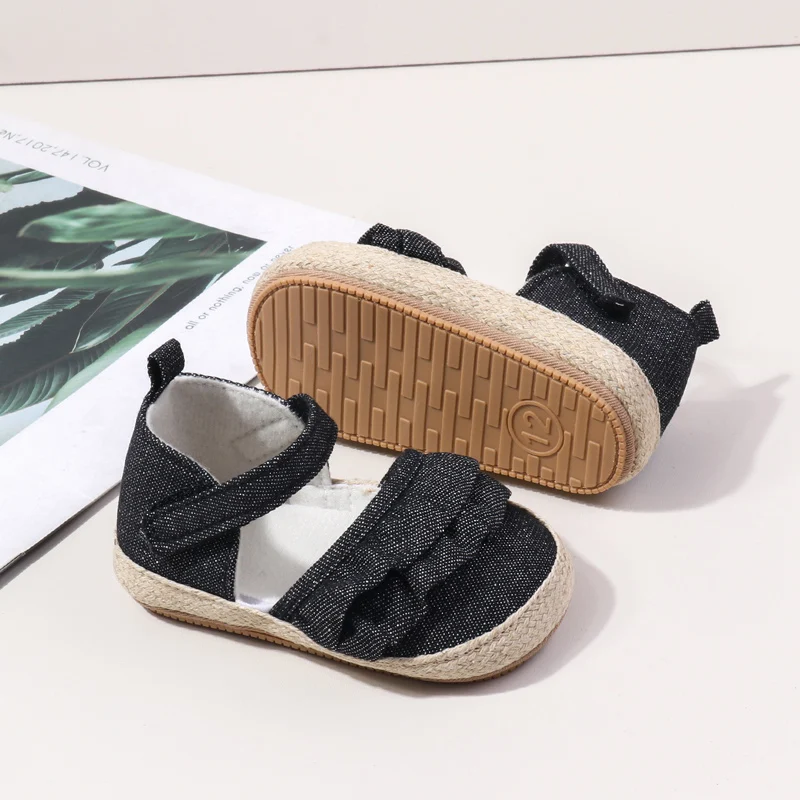 Newly Arrived Baby Girl Toddler Shoes with Non-Slip Soft Rubber Sole Lace Decoration Flat Breathable Solid Pattern Summer Spring manufacture