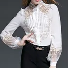 Blouses Embroidery Blouse Women Fashion Custom Lantern Sleeve Chiffon Embroidery Blouses Ladies Long Sleeve Women Tops