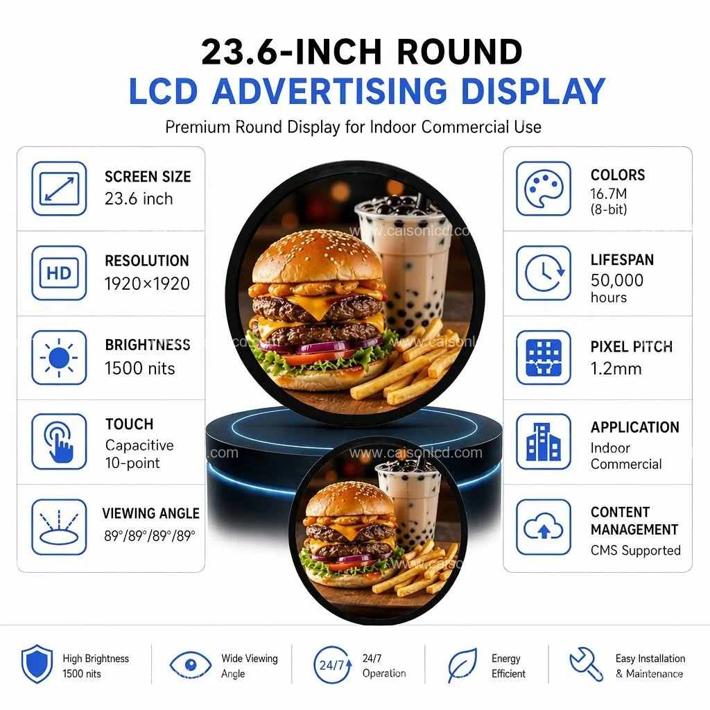 product 236 inch circle lcd 12801280 with 1500 nits for shoe stores specialty stores cosmetics store walls lcd screen advertising-2
