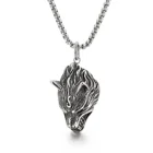 KALEN Punk High Quality Cross Wolf Necklace Men's Stainless Steel Pendant Jewelry