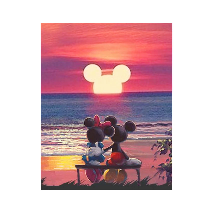 5D Diamond Painting Mickey and Minnie Mouse Ocean Sunset Kit