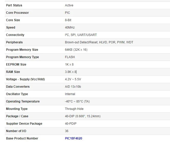 product pic18f452ip 8 bit microcontroller ic dip 40 32kb flash for industrial control embedded systems-2