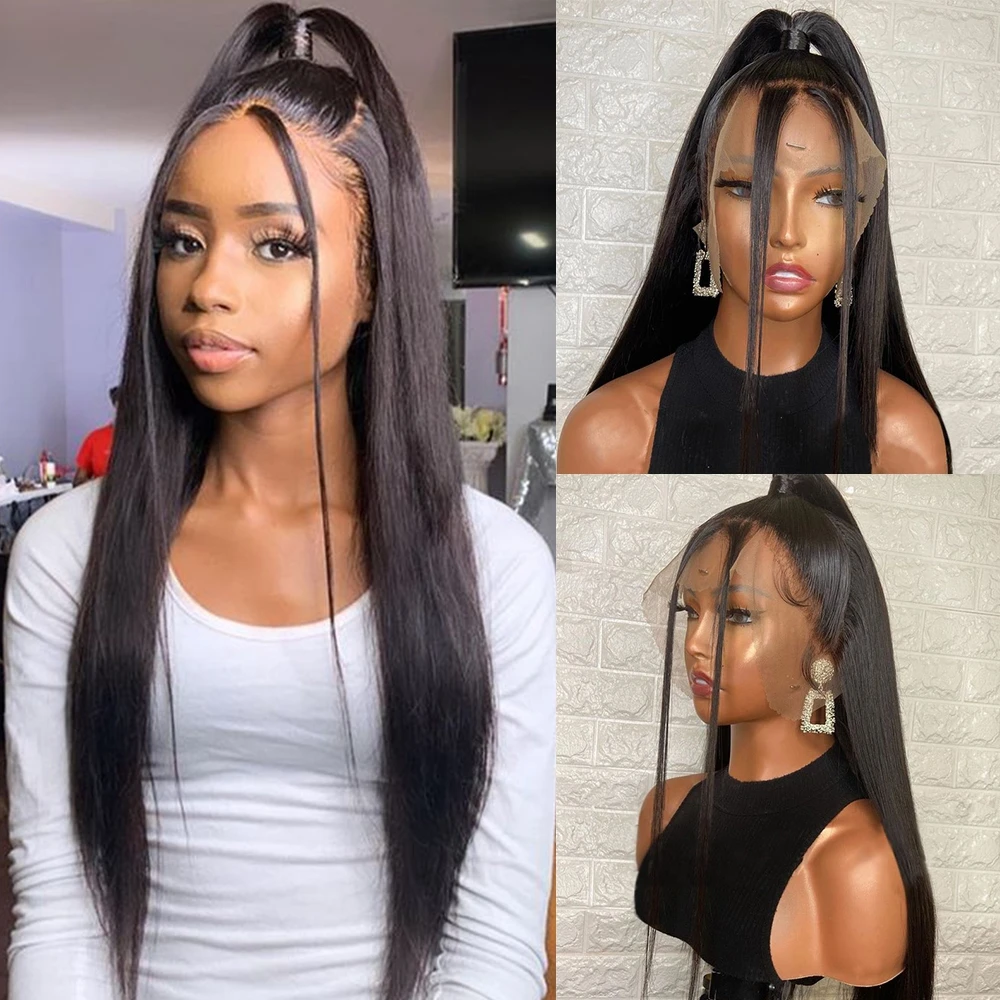 Hair Extensions & Wigs,Baby Hair Natural Hairline Human Hair Wig,Silky Straight Glueless Full Lace Front Wigs For Women