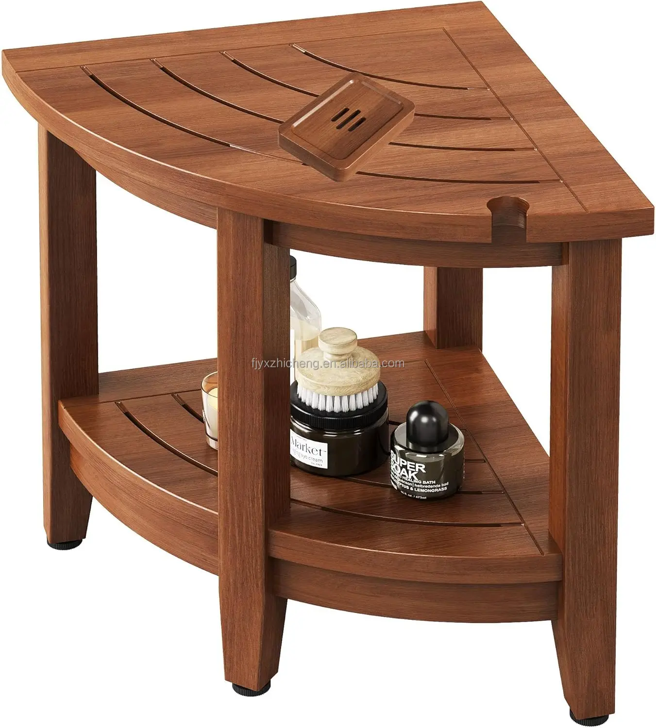 product teak corner shower stool adjustable non slip feet 2 tier storage shelf for shaving legs bathroom furniture-0
