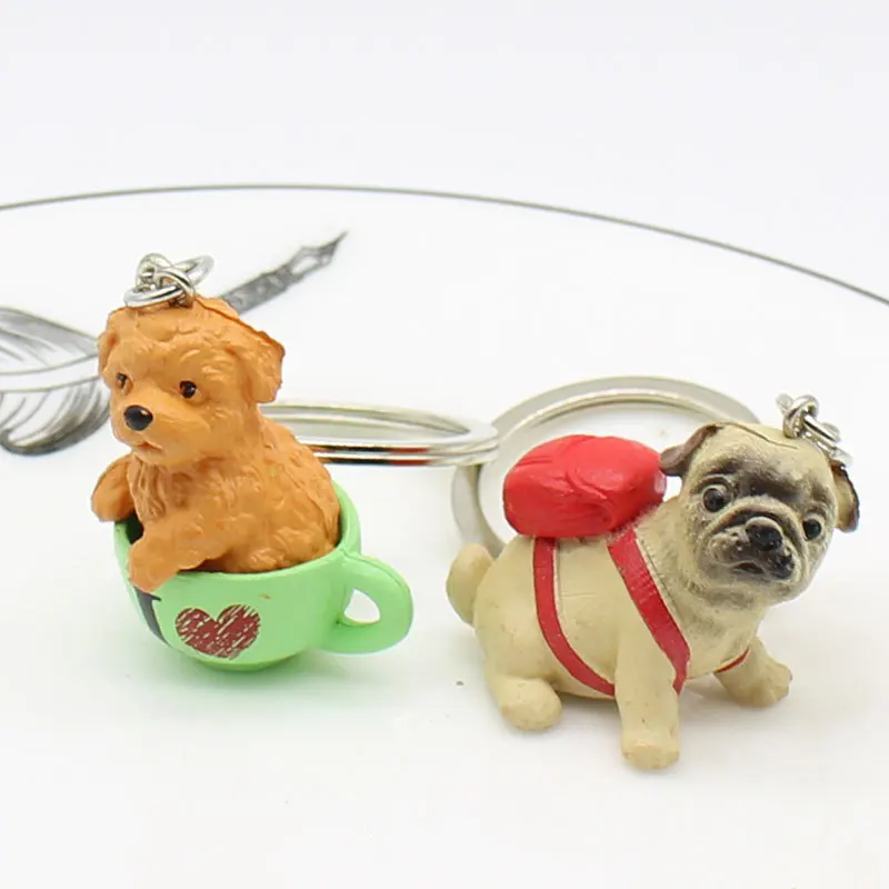 Wholesales Simulation Resin Dog Keychains Cartoon Animal Keychain Backpack Pendant Keyring For Kids Gift Cute Puppy Keychain