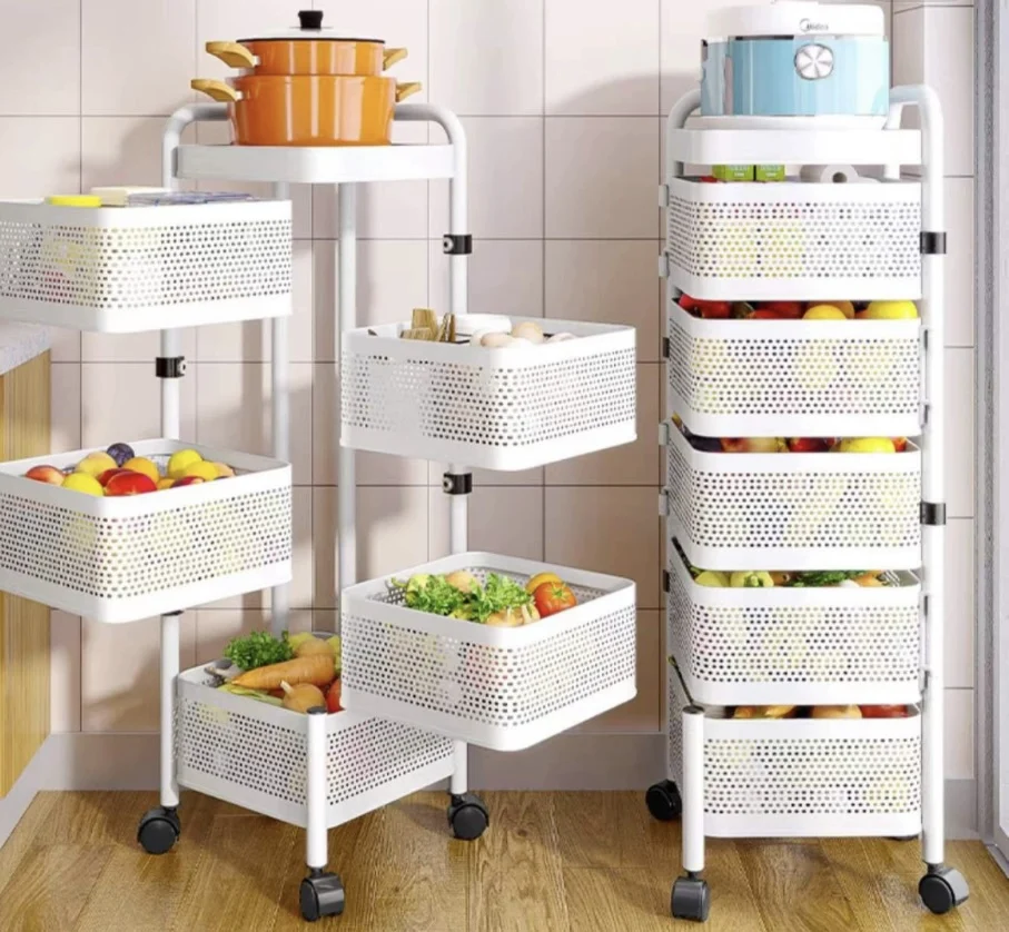 Kitchen Organizer Thickened Metal Kitchen Vegetable Basket Multi Layer Rotatable Square Storage Basket Multi Use Storage Rack