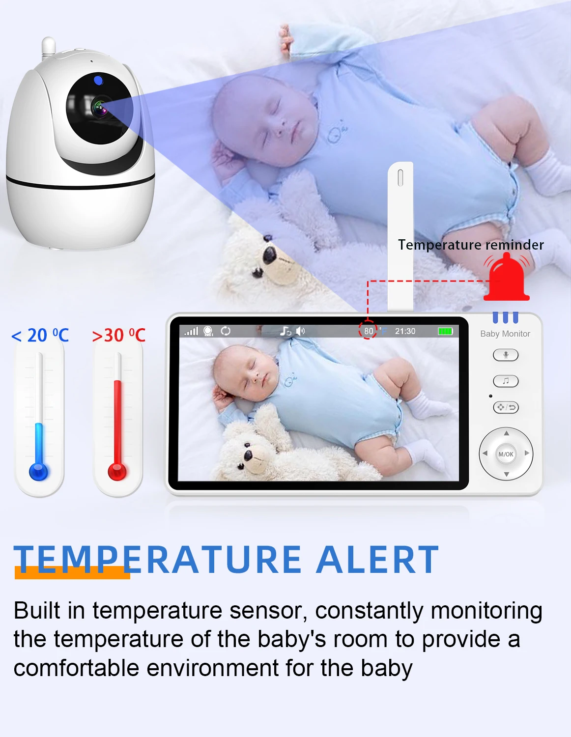 Most Popular Baby Monitor Camera 5 Inch Infrared Night Vision Feeding Timer Temperature Detection 3500mah Battery Baby Monitor