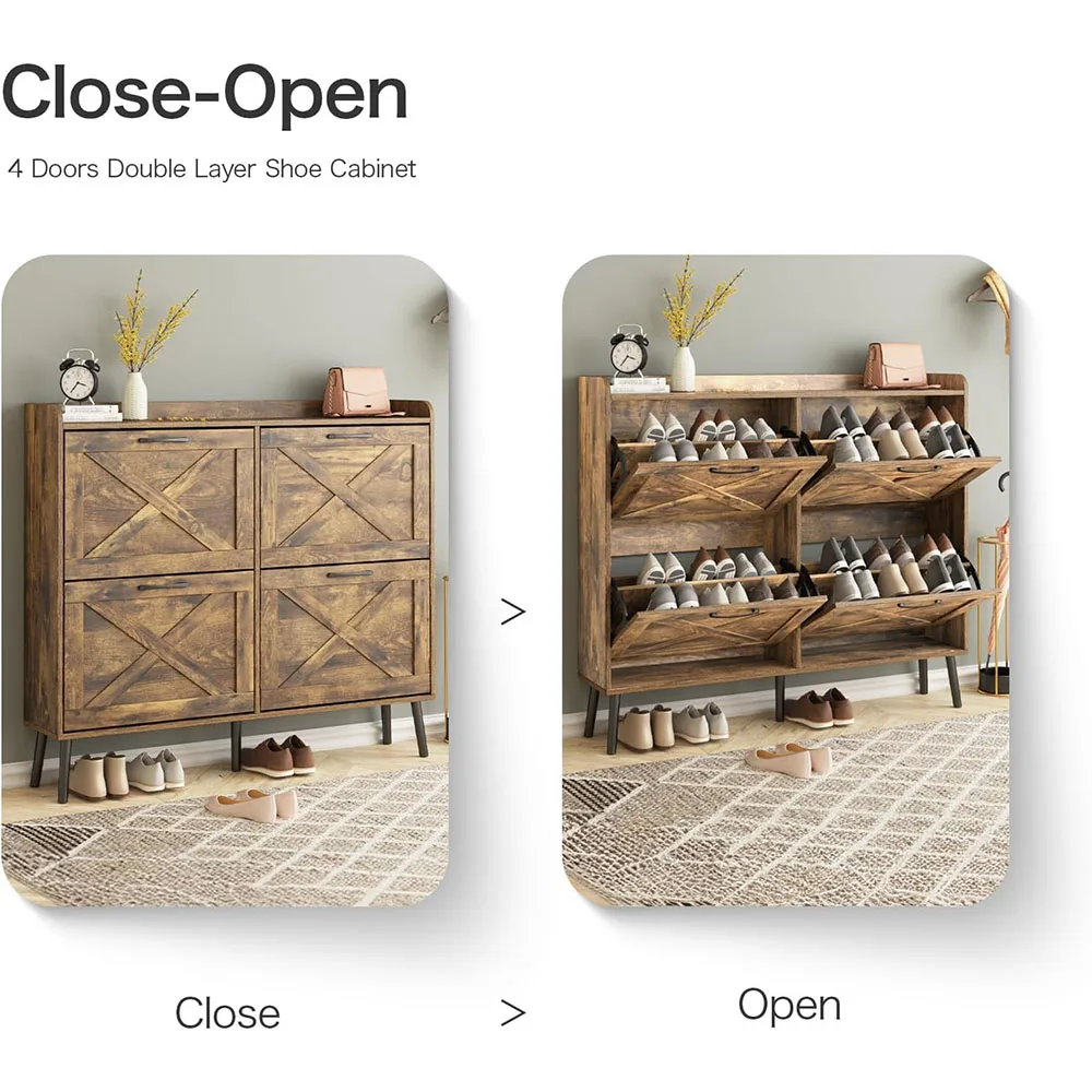 Modern 4-Drawer Freestanding Shoe Cabinet Large Wooden Narrow Shoe Rack with Metal Drawers Bracket factory