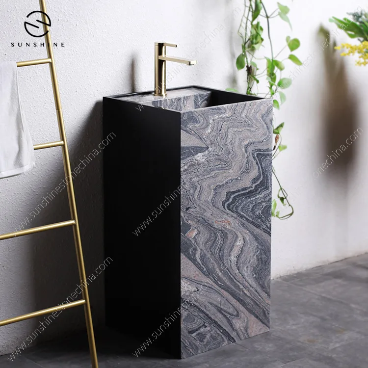 Factory Direct Good Price Square Marble Pedestal Washbasin Luxury Free Standing Sinks