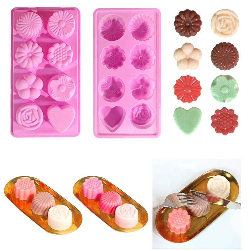 non stick DIY 3d variety flower shaped hand-pressure mooncake mold cookie stamps silicone cake mold moon cake maker