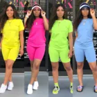 5XL Hot Sale Plus Size Women Clothing Short Sleeves Neon 2 Pieces Shorts Set Casual 2 Piece Women Outfit