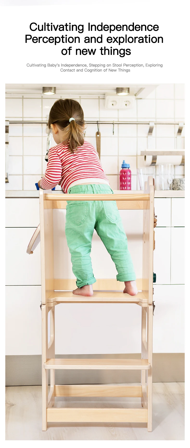 Tabouret de cuisine pliant Montessori pour tout-petits, chaise d'apprentissage multifonction en bois pour enfants, tour d'apprentissage, fournisseur