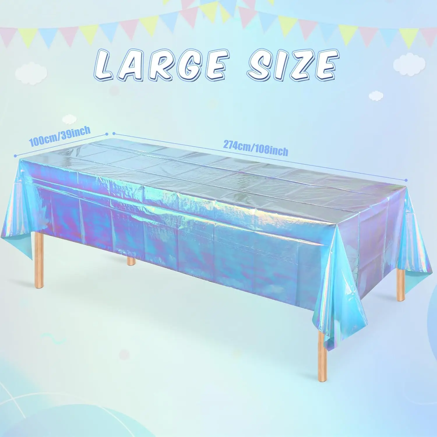 Waterproof Luxury Dinner Custom Rectangular Pvc Plastic Print Lridescent Laser Blue Disposable Table Tablecloth For Party