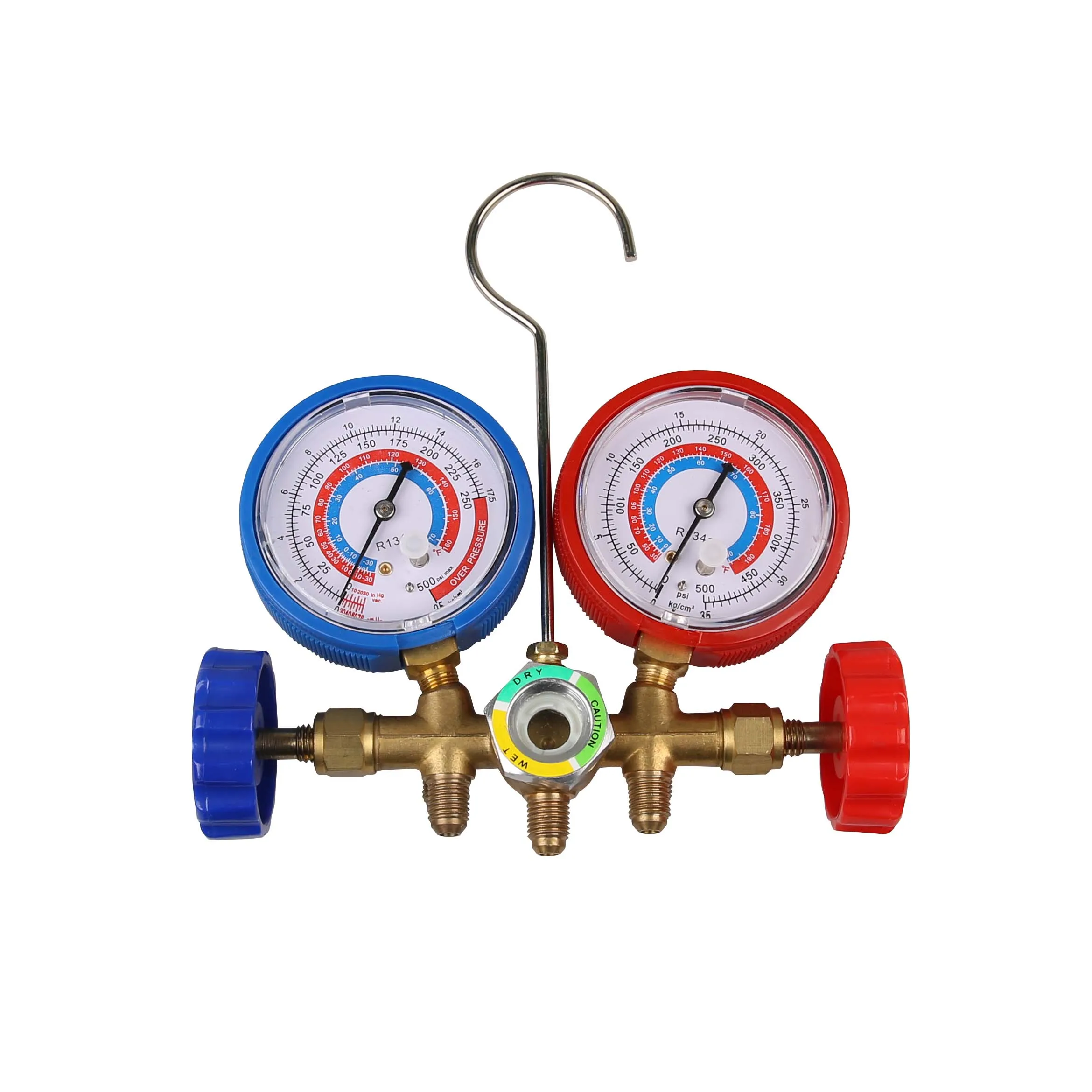 Auto Air Conditioning R134a Manifold Gauge with charging hoses and quick couplers supplier