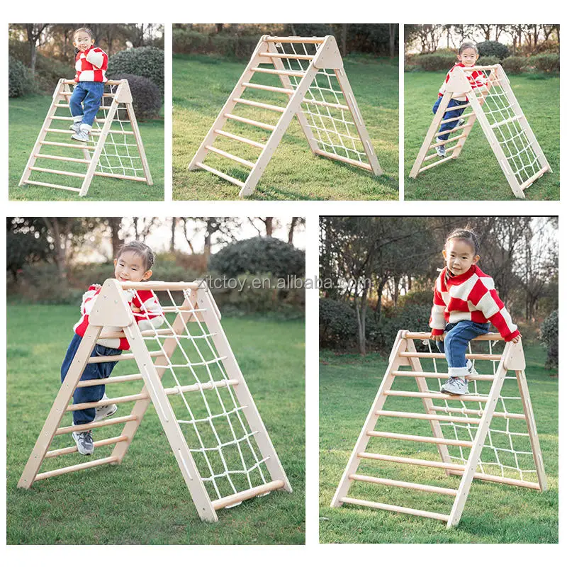 2024 bingkai panjat geser ayunan bayi kayu tangga tali panjat permainan kayu dalam ruangan pembuatan taman bermain luar ruangan anak-anak