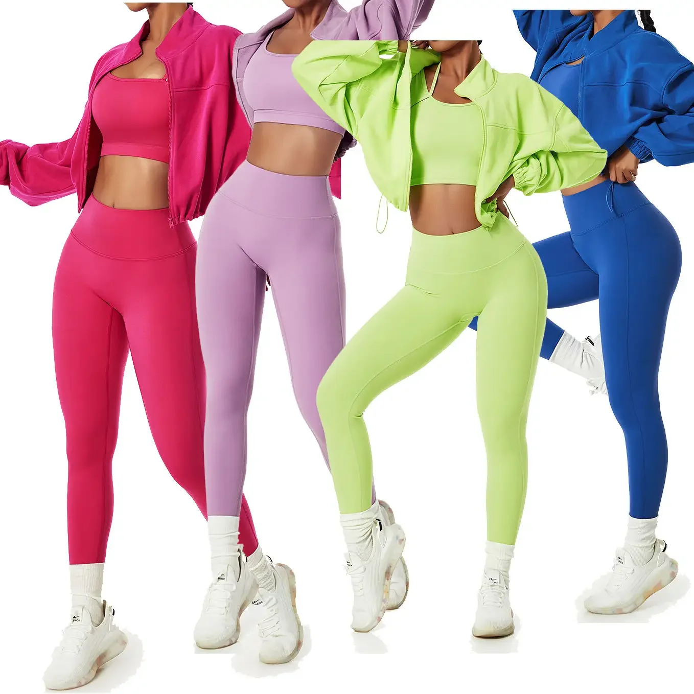 2024  Custom Ladies Fitness Gym Yoga Wear Sets Womens Gym Leggings High Waist Seamless Workout 4 Piece Yoga Set