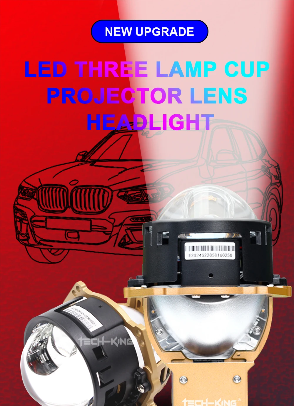 汽车 3 英寸 CSP 芯片双镜头投影仪镜头 bi led 75w 85w 100w 3 件式反光碗矩阵 bi led 投影仪前照灯