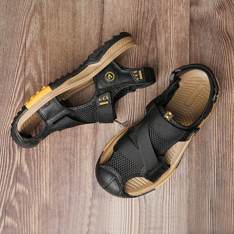 High quality casual shoes men leather sandals soft mesh man's sandal
