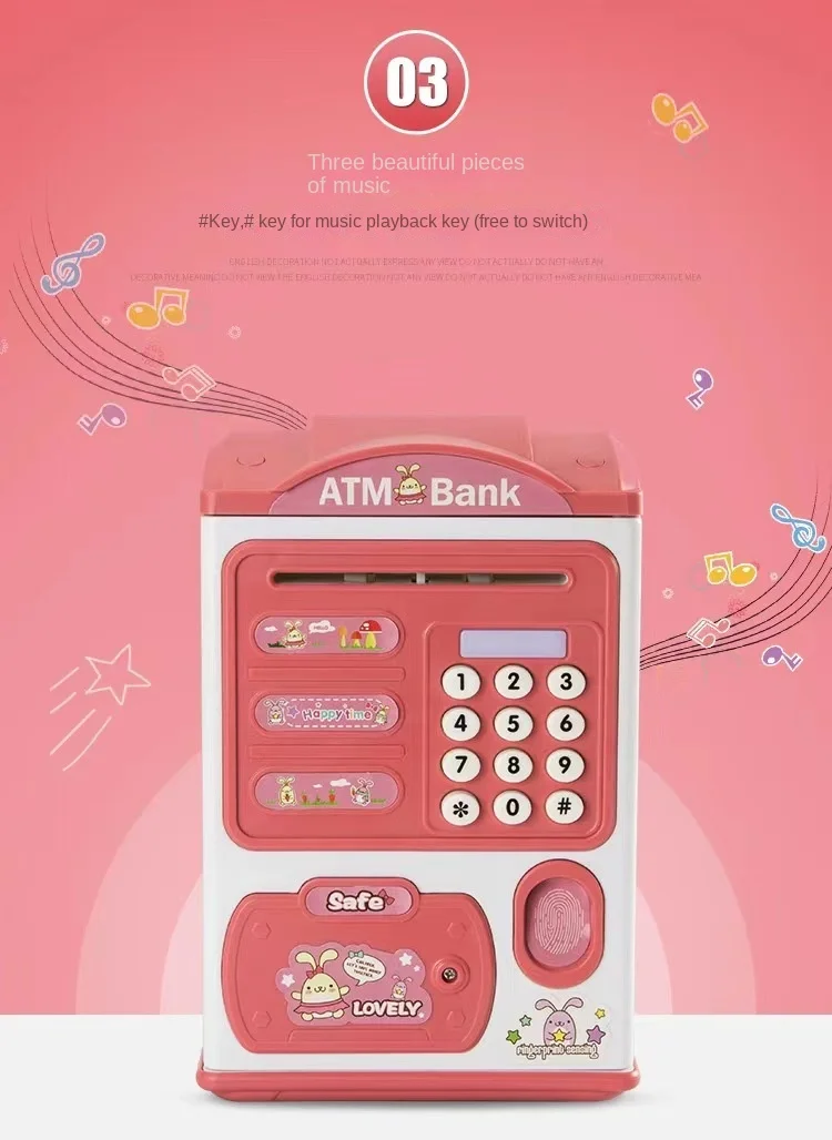 Automatic Induction Roll Money ATM Large Capacity Simulation Intelligent Electronic Fingerprint Password Suitcase Coin Bank