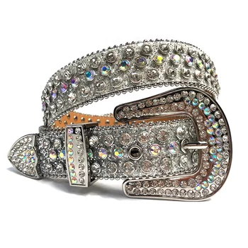 Hot Sale Western Women Bling Bling Colorful Rhinestone Crystal Belt For Men Cowboy And Cowgirl Diamond Studded Leather Belt