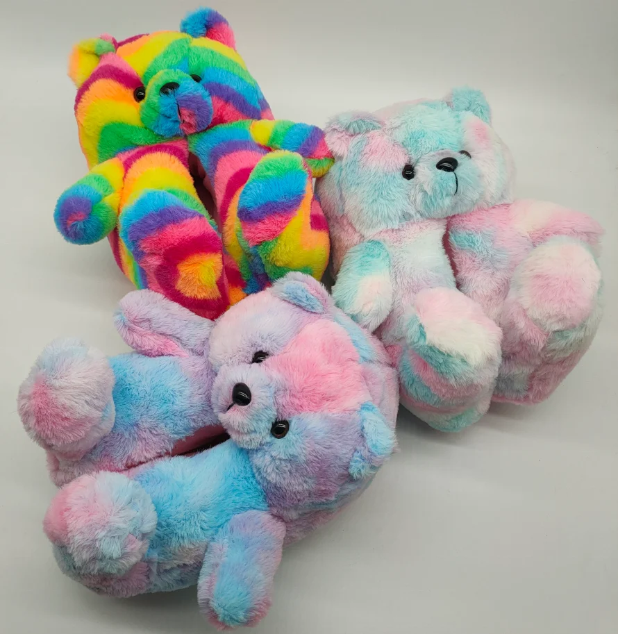 rainbow bear slippers