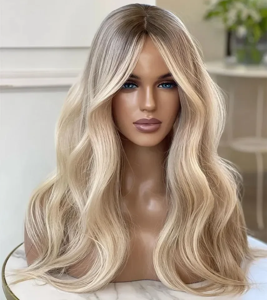 Ash Blonde Highlight Human Hair Wig Grade 14a European Hair Glueless